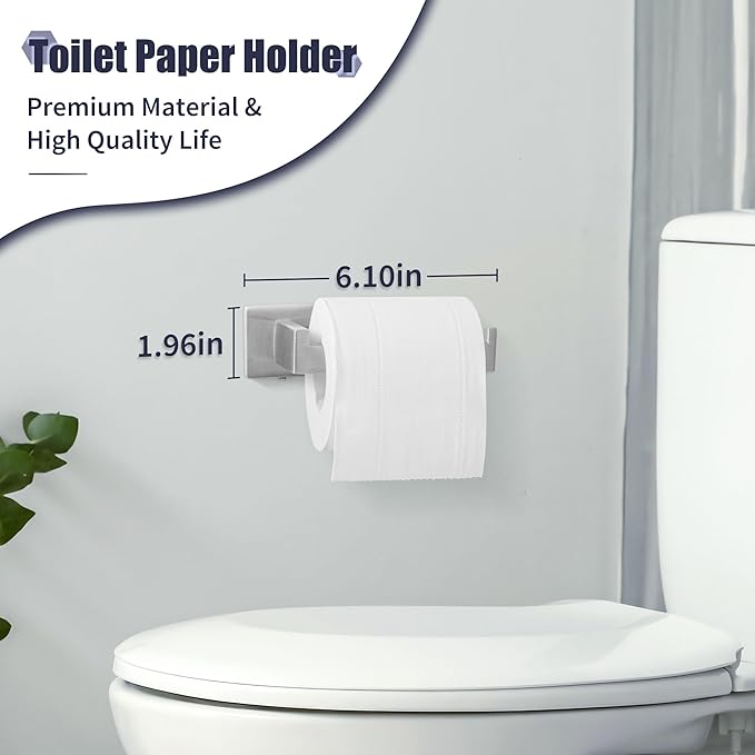 Bathroom Accessory Towel Bar Set: 5 Pieces Brushed Nickel Square Bathroom Hardware SUS304 Stainless Steel - 24 Inch Wall Mounted Towel Rack&Toilet Paper Holder&Towel Ring and Towel Hook