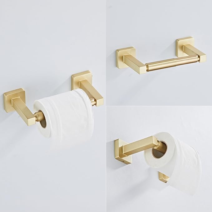 Brusehd Light Gold Bathroom Hardware Set 4 Pieces,Towel Bar Set Stainless Steel Wall Mounted, Includes 16In Hand Towel Bar, Towel Ring, Robe Towel Hooks,Toilet Paper Holder, Bathroom Towel Rack Set…