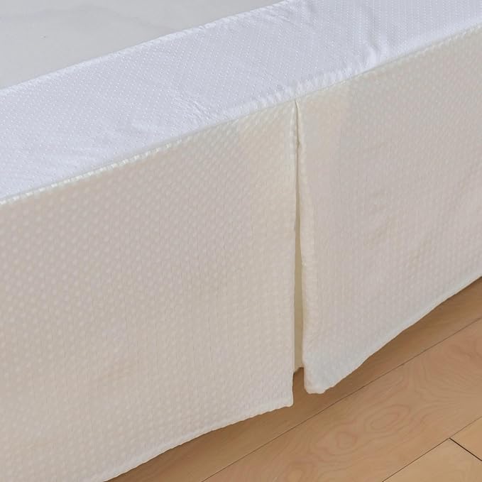 Queen Bed Skirt, Wrap Around Bed Skirt with Pleated Corner, 14 Inch Drop Pleated Waffle Weave Bedskirts, Anti-Slip, Microfiber, Ivory, 14'' Queen