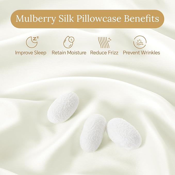 INFIIXSO Mulberry Silk Pillowcase for Hair and Skin, Silk Pillow Cases King Size with Hidden Zipper 20"x40", Extraordinary Smooth and Soft Cooling Pillow Cases for Hot Sleepers(Cream, 1 Pack)