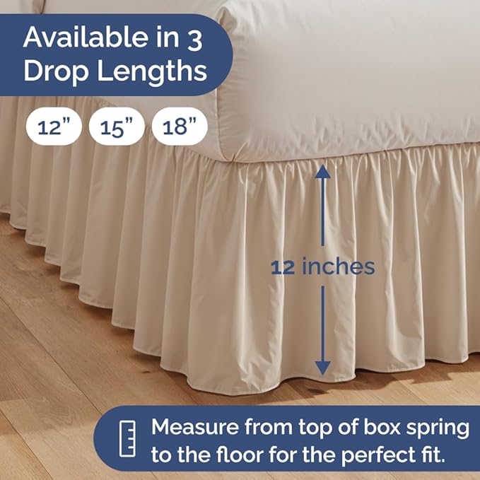 Bedskirt Queen Size Ruffle - 12 inch Drop Dust Ruffle Bed Skirt with Platform - Ultra-Soft, Easy Fit, Premium Hotel Quality - Wrinkle, Fade & Shrink Resistant - for Women, Men, Kids and Teens - Cream
