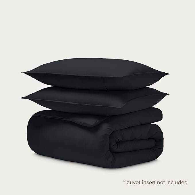 Bare Home 100% Organic Cotton Jersey Duvet Cover Set - Full/Queen Size - Ultra Soft - 100% Cotton - 3pcs - Corner Ties - Button Closure - Bedding Duvet Cover & Pillow Shams (Full/Queen, Black)