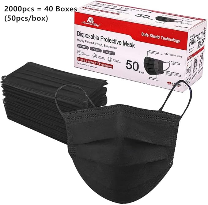 2000PCS Wholesale Bulk Disposable Face Masks, Non Woven Thick 3-Layers Breathable Face Mask for Adults