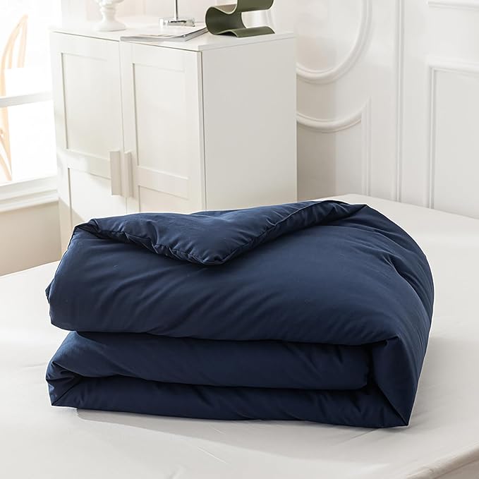 Cottonight Navy Blue Comforter Set Twin Men Boys Navy Bedding Set Dark Blue Comforter Set Breathable Soft Quilts Blanket Dark Color Modern Solid Color Pure Blue Bedding Sets for Twin Bed