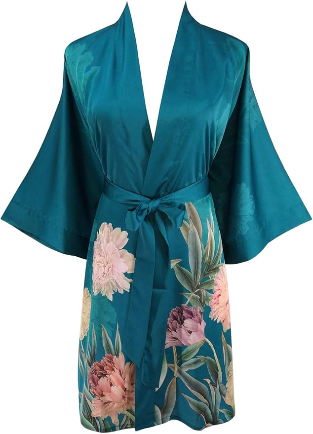 Ledamon Women's Kimono Short Robe - Classic Floral Bathrobe Nightgown