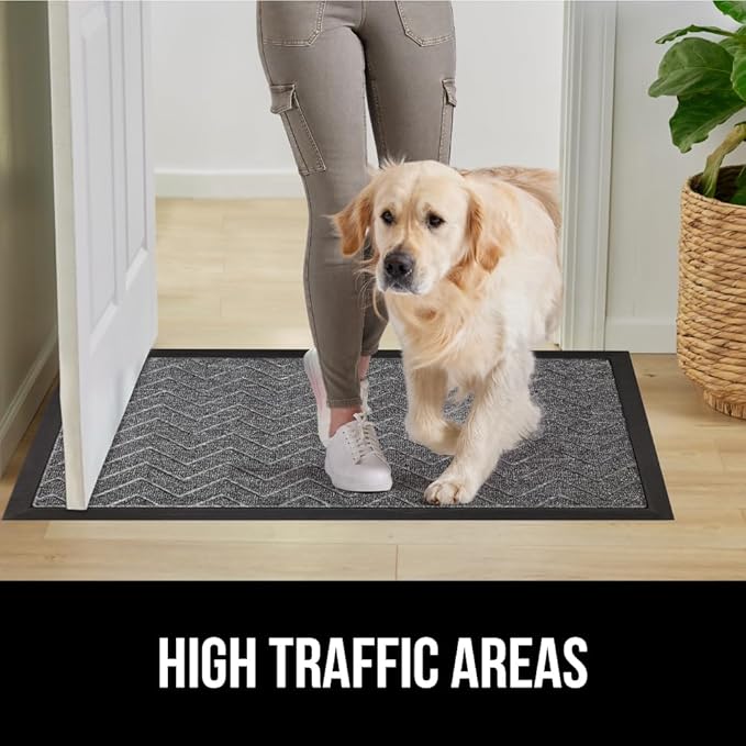 GORILLA GRIP All-Season WeatherMax Doormat, 47x35, Durable Natural Rubber, Stain and Fade Resistant, Low Profile, Indoor Outdoor Door Mats, Easy Clean Patio Entrance Mat, Steel Chevron