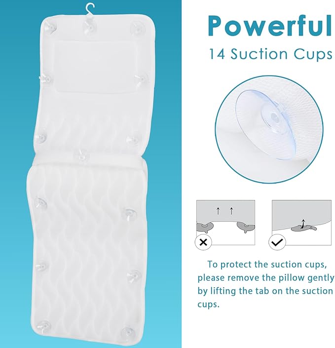 AEROiVi Full Body Bath Pillow with Lumbar Pillow Bathtub Cushion with 14 Suction Cups 3D Air Mesh Fit Any Tub Luxury Bathroom Accessories