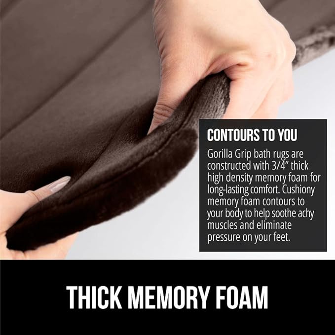 GORILLA GRIP Memory Foam Bath Mat, Soft Absorbent US Designed Bathroom Rug, Gripping Dots Machine Washable Bathmat, Cushioned Floor Mats, Shower Sink Rugs Room Décor Accessories, 30x20 Brown