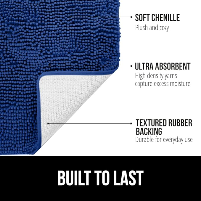 GORILLA GRIP Bath Rug Mat 44x26, Soft Absorbent Chenille, Quick Dry Microfiber Mats, Rubber Backing Washable Shower Floor Rugs, Bathmat Runner, US Designed Bathroom Home Decor Accessories Royal Blue