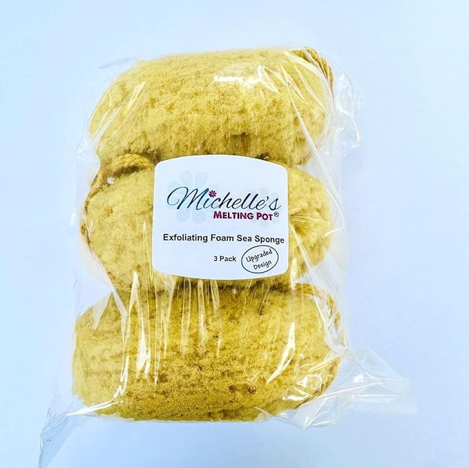 Michelle's Melting Pot Exfoliating Foam Sea Sponge, Natural Feel, Shower Loofah, Bath Sponge, Rich Lather (Set of 3)