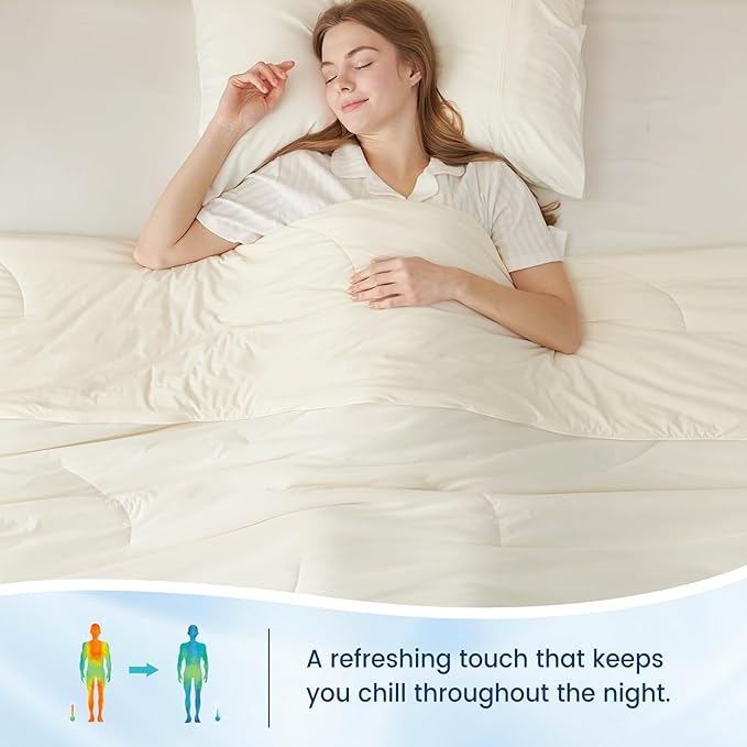 Cozy Bliss Cooling Comforter King Size Dual-Sided, Ultra-Soft Cooling Blankets for Hot Sleepers and Night Sweats, Breathable Lightweight Silky Smooth, Snow Ivory