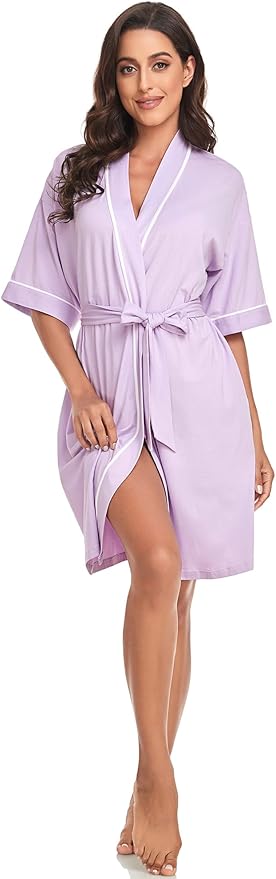 COLORFULLEAF Womens Bamboo Short Robes Lightweight Kimono Cotton Robe Soft Knit Bathrobe Ladies Loungewear with Pockets