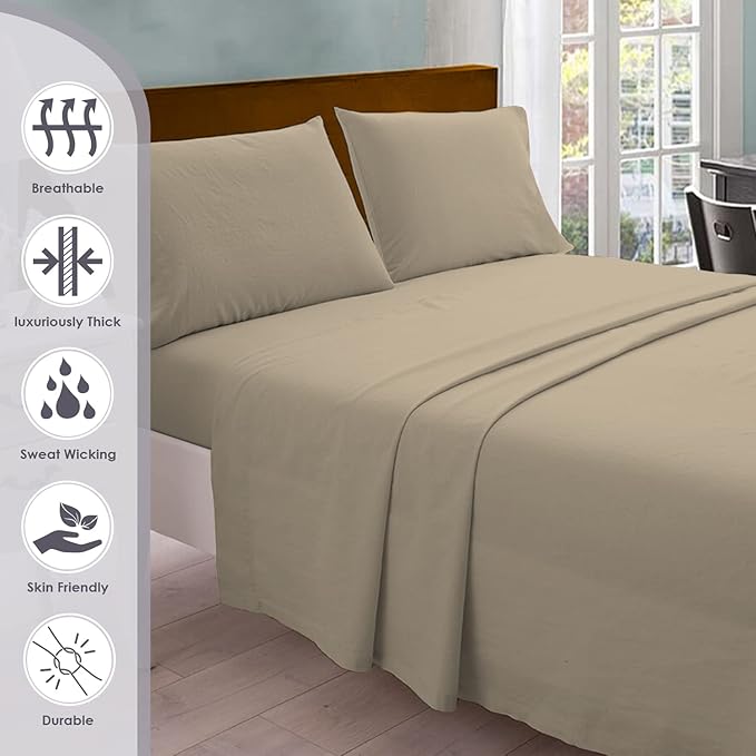 Pizuna Pure 100% Cotton King Size Sheets, 800 Thread Count Long Staple Cotton Crisp Sateen Sheets with 15inch Deep Pocket (Combed Simply Taupe)