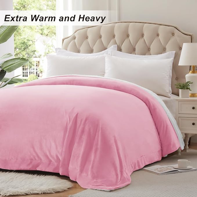KAWAHOME Sherpa Fleece Throw Blanket for Bed - Extra Warm and Heavy Thick Throw Blankets for Winter, Super Soft 500GSM Plush Blanket, 50"X 60" Pink