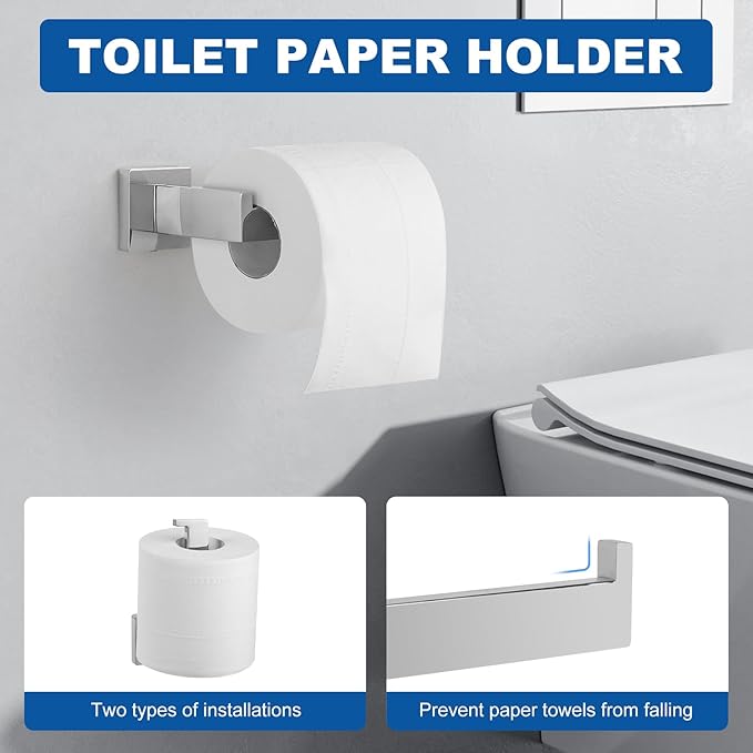 Cilee 15-Pieces Bathroom Hardware Set - Polished Chrome Bathroom Accessories, 24 Inch Towel Bar, Square Towel Ring, Toilet Paper Holder, Towel Hook, Wall-Mounted Stainless Steel Towel Bar Rack Set