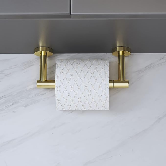 Gold Toilet Paper Holder - Metal Bathroom Flexible Pivoting Tissue Handle on Wall Mounted, SUS 304 Stainless Steel Adjustable TP Large Mega Roll Holder Classic Matte