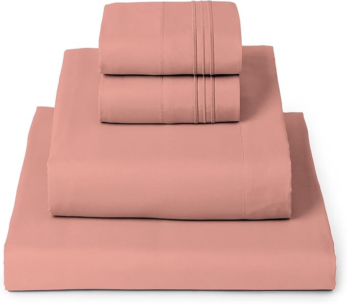 Mellanni Queen Sheets Set - 4 PC Iconic Collection Bedding - Hotel Luxury, Extra Soft, Cooling Bed Sheets - Wrinkle, Fade, Stain Resistant (Queen, Coral)