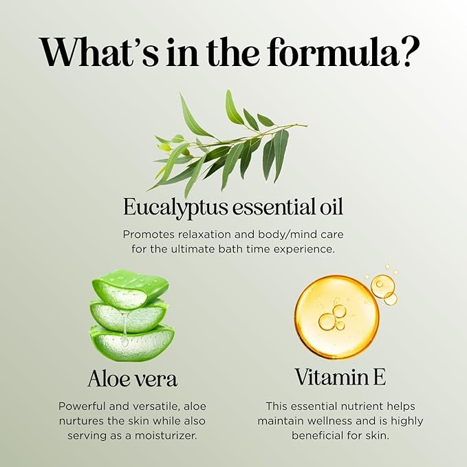 Premium Eucalyptus Bubble Bath Soap - Sulfate Free Adult Bubble Bath for Women and Men with Relaxing Essential Oils with Vitamin E - Foaming Bath Oil for Dry Skin Featuring Aromatherapy Oils