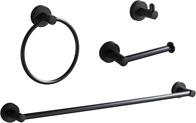 BGL Bathroom Hardware Set Matte Black 4-Pieces Bathroom Towel Rack 24 Inches Adjustable Bathroom Accessories Set