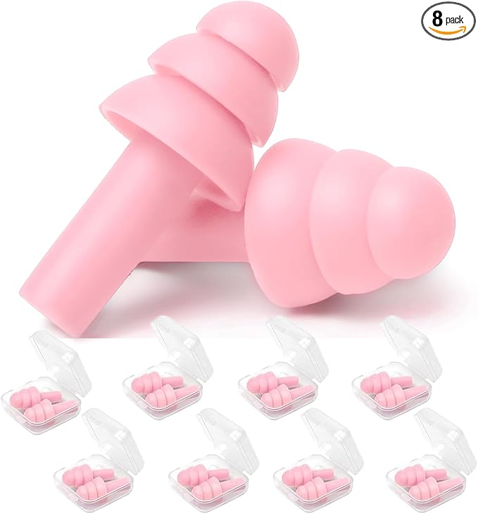 Ear Plugs, Reusable Earplugs for Sleeping Noise Cancelling – Super Soft, Silicone Ear Plug for Sleeping 8 Pairs, Swimming, Snoring, Concerts, Work, Noisy Places