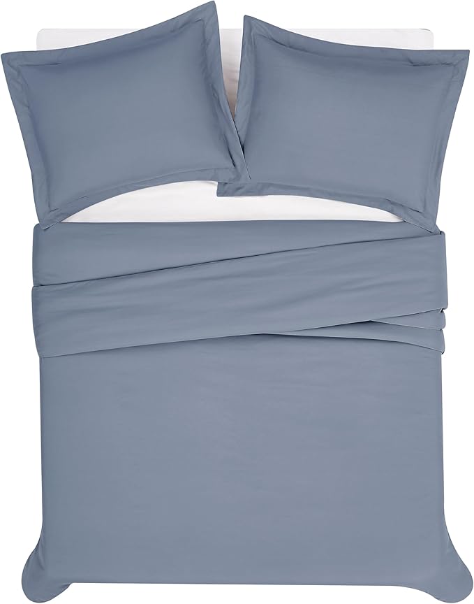 London Fog Garment Washed Solid Duvet Set Blue Microfiber 3-Piece Full/Queen Duvet Set, Solid Themed, Adult and Teen, Oeko-TEX Certified