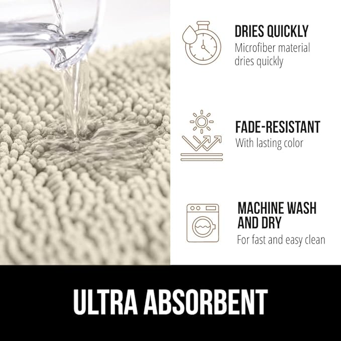 GORILLA GRIP Bath Rug Mat 30x20, Thick Absorbent Chenille, Quick Dry Microfiber Mats, Rubber Backing Washable Shower Floor Rugs, Bathmat Runner, US Designed Bathroom Home Decor Accessories Dusty Cloud