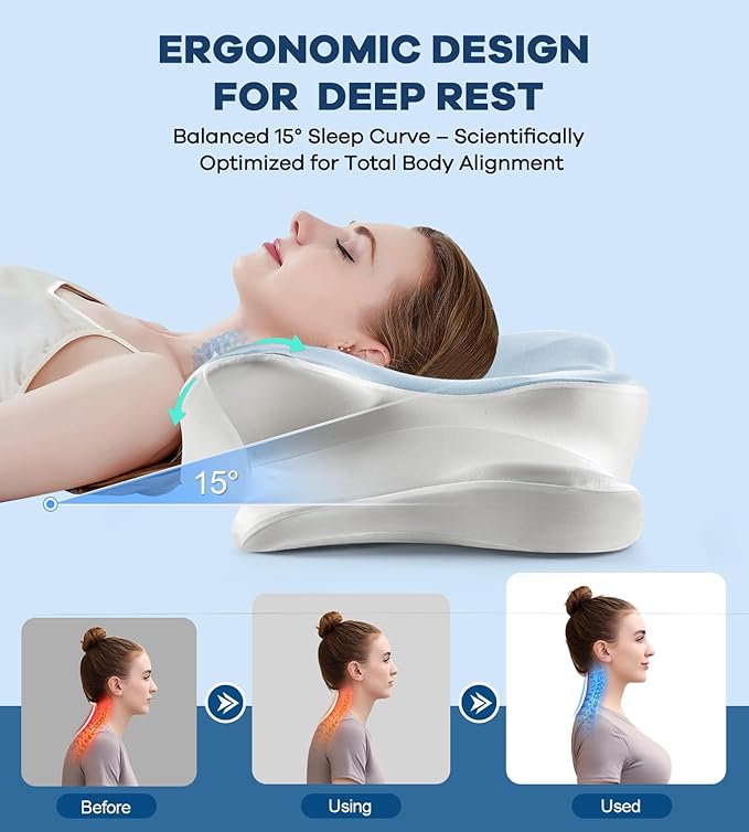 DONAMA Cervical Pillow for Neck and Shoulder,Contour Memory Foam Pillow,Ergonomic Neck Support Pillow for Side Back Stomach Sleepers with Pillowcase-King Size