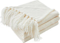CozeCube Chenille Throw Blanket for Couch, Cozy Plush Fuzzy Decorative Cream White Blanket with Fringe Tassels, Lightweight Throws for Bed Sofa Gift Home Decor, 50"X60"