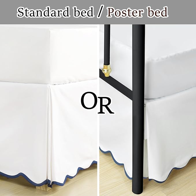 HIG King Bed Skirt - Easy Fit Scallop Edge Pleated Bedskirts with Spilt Coner, 18 Inch Drop Anti-Slip Dust Ruffle, Thick Fabric for Enhanced Privacy, Pre-Washed for Long-Lasting Use, Machine Washable