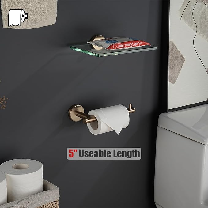 JQK Champagne Bronze Toilet Paper Holder, 5 Inch Tissue Paper Dispenser for Bathroom, 304 Stainless Steel Thick 0.8mm Wall Mount 2 Pack, TPH100-CB-P2
