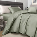 PURE ERA Duvet Cover Set 800 Thread Count Long Staple Cotton Sateen Silky Soft Luxurious Smooth 3 Piece Set Light Olive Green Queen