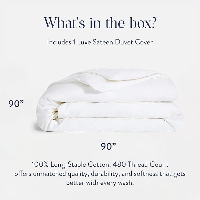Brooklinen Luxury Sateen Duvet Cover - 100% Cotton, Full/Queen Size in White with Extra-Long Corner Ties and Button Closure | Best Luxury Sheets