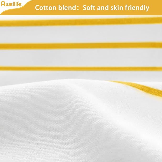 Awellife Boho Yellow Shower Curtain for Bathroom Farmhouse Cotton Stripe Tassel Shower Curtain Natural Texture 72" L x 48" W