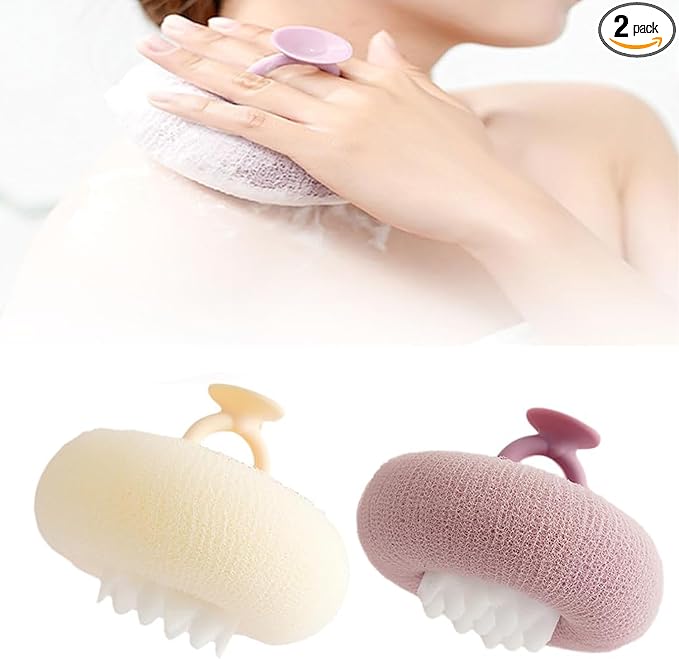 Super Soft Sunflower Suction Cup Bath Ball, ponge Mesh Pouf Shower Ball for Women, Men Shower,2024 Upgraded 2-in-1 Sunflower Bath Ball,Exfoliating Bath Sponge Cleaning Brush. (Purple+Yellow)