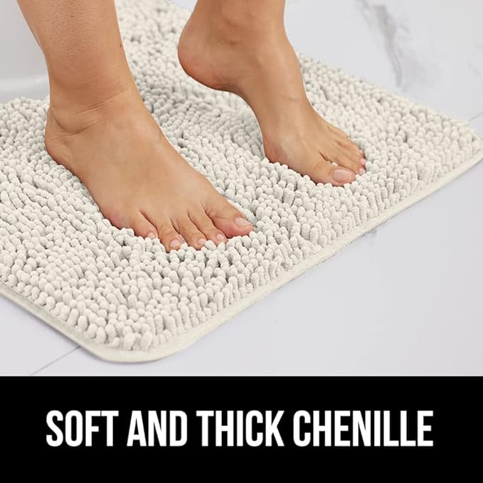 GORILLA GRIP Bath Rug Mat, Thick Soft Absorbent Chenille, Quick Dry Microfiber Mats, Rubber Backing Washable Shower Floor Rugs, Bathmat Runner, US Designed Bathroom Home Decor Accessories 24x17, Ivory