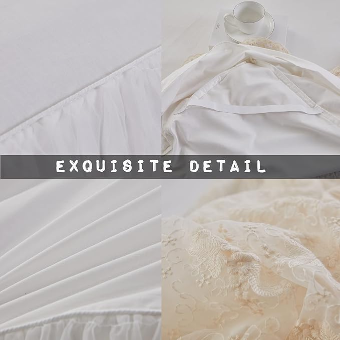 Brandream Luxury Cream White Lace Bed Skirt King Size 18 Inch Drop Split Corners Romantic Bed Cover Romantic Dust Ruffle Bed Skirts