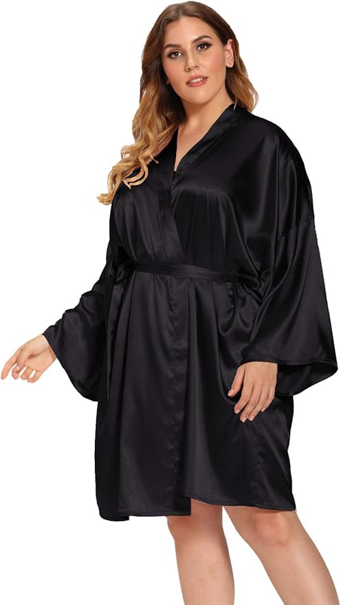 Women's Plus Size Satin Robes Plus Size Silky Kimonos Robes Sleepwear,Short