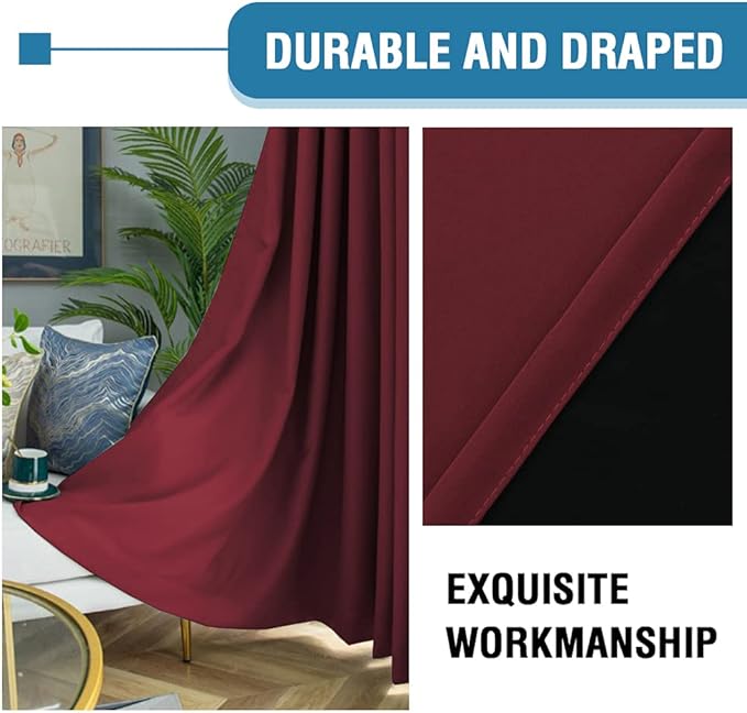 H.VERSAILTEX 100% Blackout Curtains for Bedroom Thermal Insulated Blackout Curtains 84 Inches Long Rod Pocket Window Drapes for Living Room with Black Liner 2 Panels Set, Burgundy