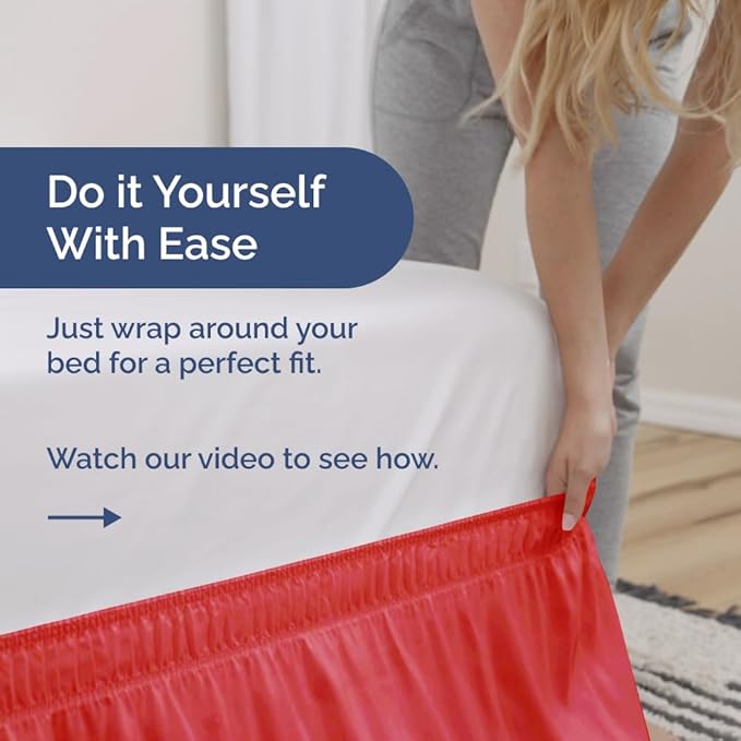 Wrap Around Dust Ruffle Bed Skirt - Red - for King Size Beds with 24 Inch Drop - Easy Fit Elastic Strap - Adjustable Pleated Bedskirt w/Brushed Fabric - Wrinkle Free - for Women, Men, Kids & Teens