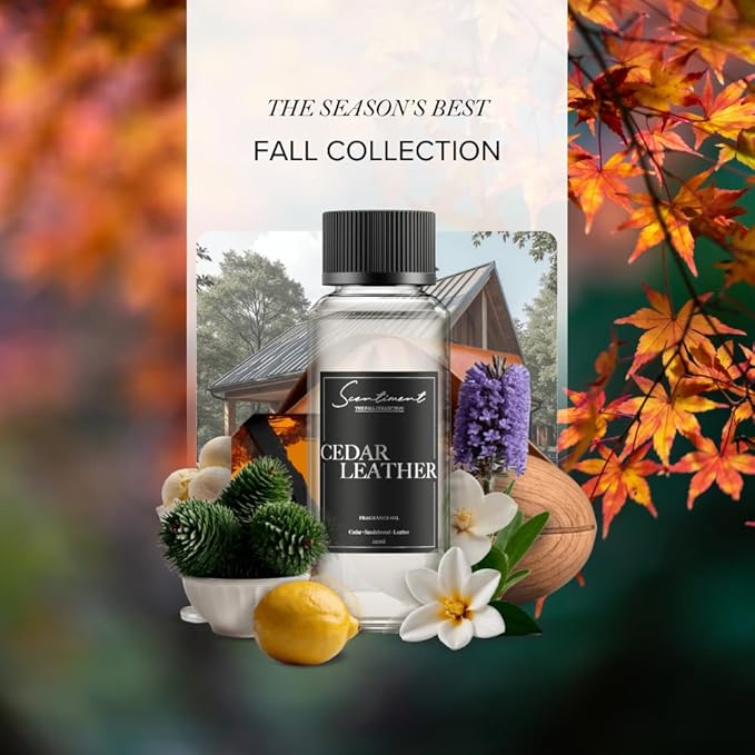 Scentiment Diffuser Oil - Cedar Leather Fall Collection | Aromatherapy Home Fragrance | Luxurious Scent with Lemon, Jasmine Sandalwood, Amber, Lavender, Vanilla, & Musk (20ml)