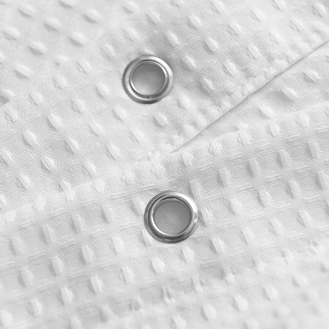 Extra Wide Fabric Shower Curtain 108 x 72 inch, Waffle Weave, Hotel Luxury Spa, Water Repellent, Washable, Spa, 230 GSM Heavy Duty, White Pique Pattern Decorative Bathroom Curtain, 18 Holes