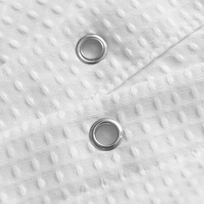 BAROSSA design XLong Fabric Shower Curtain with 96 inch Height, Waffle Weave, Hotel Luxury Spa, 230 GSM Heavyweight, Water Repellent, Machine Washable, White Pique Pattern Decorative Bathroom Curtain