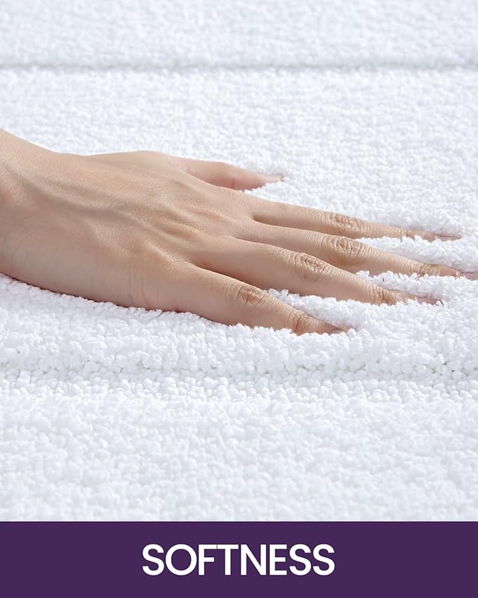 DEXI Bathroom Rugs Set 2 Piece 32x20, Washable Non Slip Bath Mat for Shower Floor, Absorbent Quick Dry Bathmat with Rubber Backing, Ultra Soft Plush Carpet for Tub, White