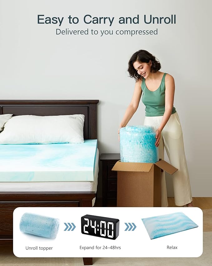 PERLECARE 2 Inch King Memory Foam Mattress Topper, Cooling Gel Infused Mattress Pad, Ventilated Bed Topper for Pressure Relief, CertiPUR-US Certified, Blue