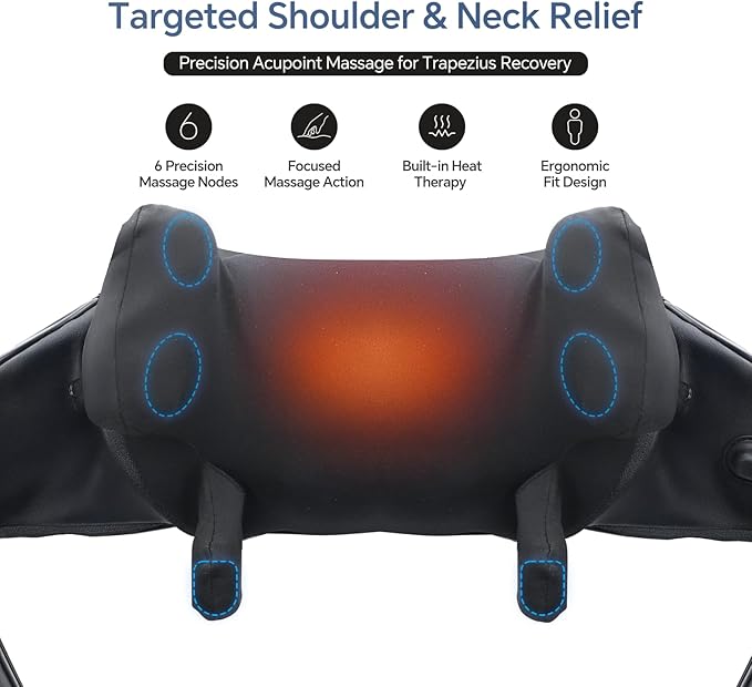 Cordless Neck Shoulder Massager with Heat for Pain Relief Deep Tissue, Upgraded Straps, Kneading, Shiatsu Back Neck Massager Pillow for Neck, Shoulders Back, Gifts for Men Women Mom Dad