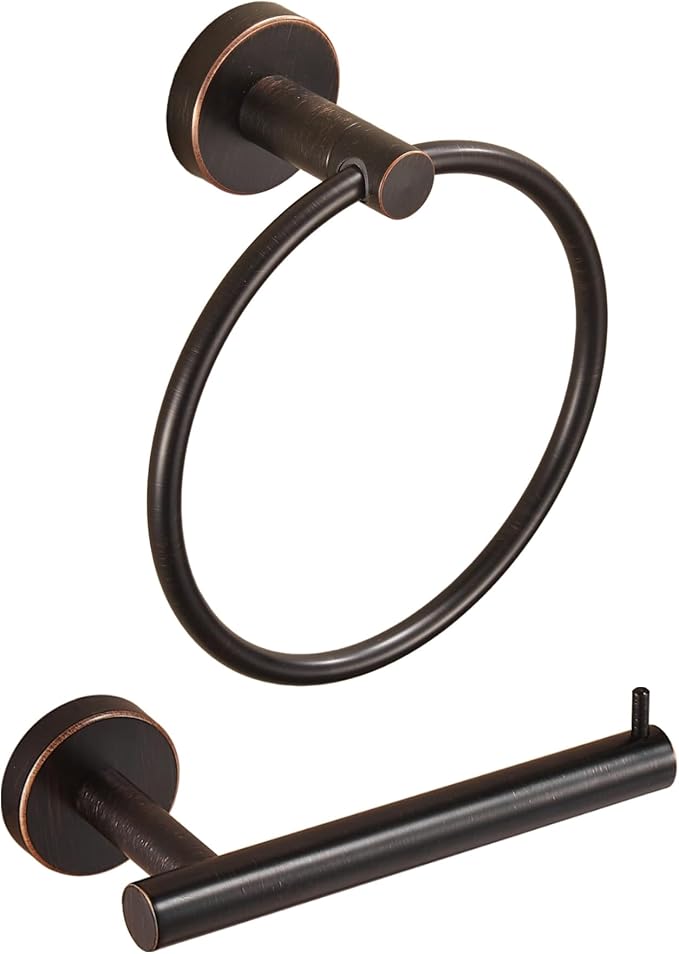 WINCASE Toilet Paper Holder Towel Holder, Oil Rubbed Bronze Bathroom Hardware Set, Hand Towel Ring Toilet Paper Roll Holder Wall Mount, Rustic Farmhouse Rustproof Stainless Steel Bathroom Accessories
