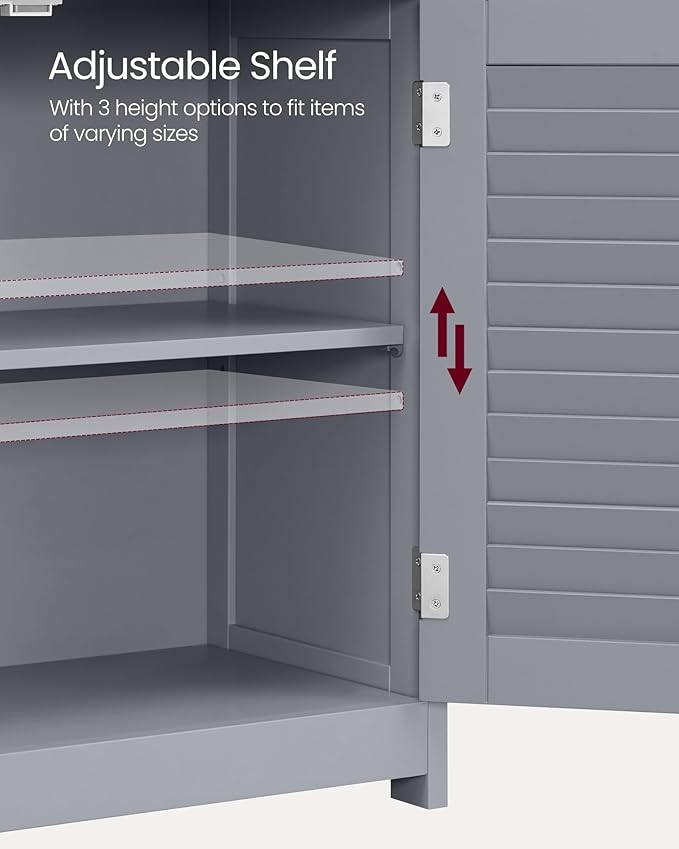 VASAGLE Floor Storage Cabinet, Freestanding Storage Unit with Double Shutter Doors and Adjustable Shelf, for Living Room, Bathroom, Entryway, Kitchen, Dove Gray UBBC040G02