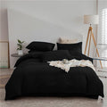 Cottonight Black Comforter Set Queen Men All Black Bedding Set Blanket Quilts Soft Breathable Pure Dark Color Lightweight Bedding Comforter Queen Size Adults Teens
