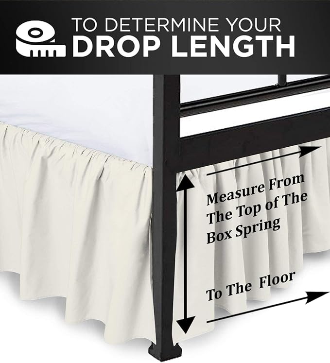 Ruffled Bed Skirt with Split Corners, Ivory, King 21 Inch Drop Bedskirt, Hotel Quality Brushed Microfiber Wrinkle Free Dust Ruffle Bed Skirt King Size