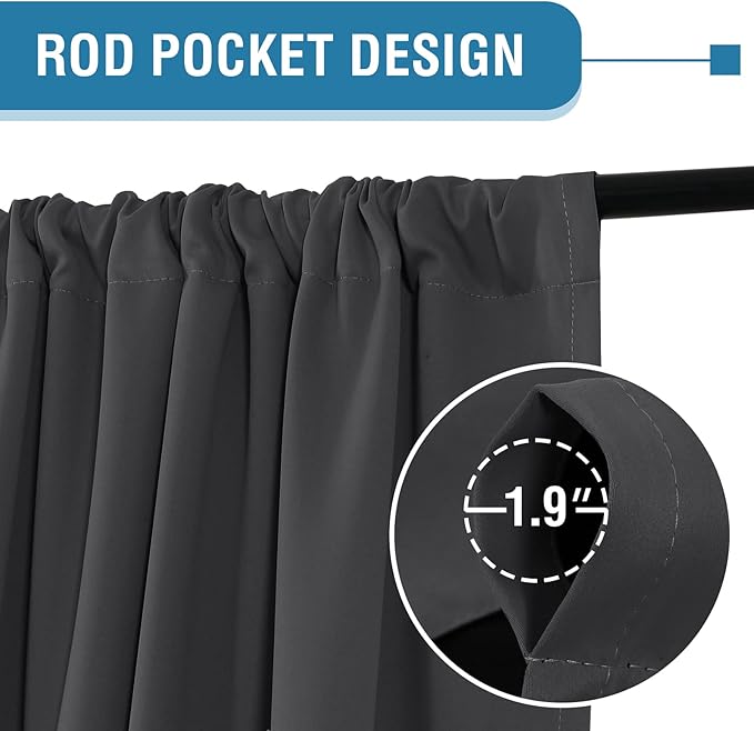 H.VERSAILTEX 100% Blackout Curtains for Bedroom Thermal Insulated Curtains & Drapes Blackout Curtains 84 Inches Long Rod Pocket Curtains for Living Room with Black Liner 2 Panels Set, Charcoal Gray